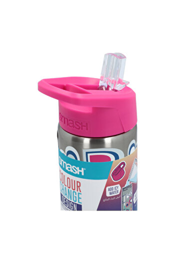 Smash Heart Printed Stainless Steel Color Changing Water Bottle Silver and Pink 750ml
