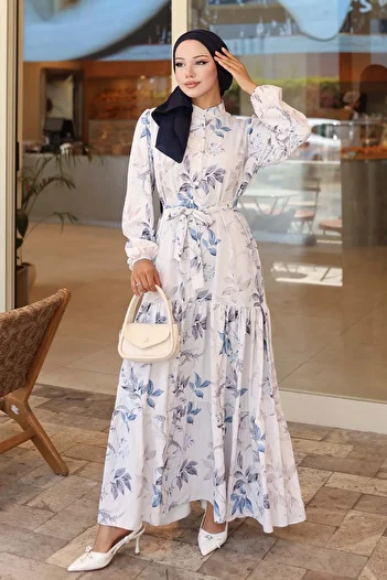 benguen Φόρεμα Hijab με σχέδιο Μπλε 562