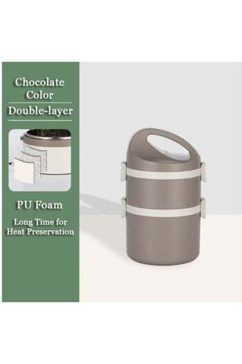 COOYA Insulated Lunch Box 304 Stainless Steel Double Layer Portable Insulated Lunch Box (Khaki)