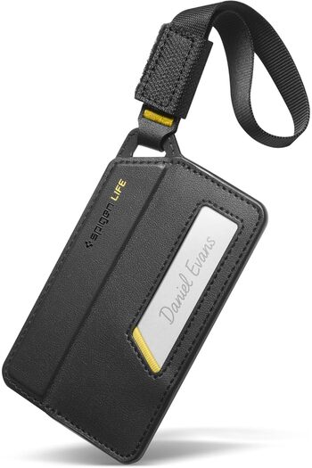 Spigen Luggage Tag ID Label for Suitcase Bag with Magnetic Closure Privacy Durable Strap - Black
