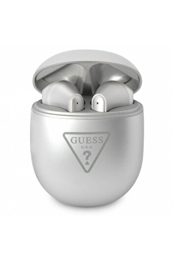 REDz Accessories Căști wireless Guess + stație de încărcare, Bluetooth TTWS, GUTWST82TRS, logo triunghi, argintii