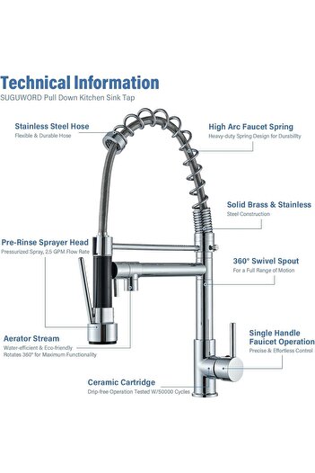 GENERAL Italian Kitchen Sink Mixer Faucet by PIDRO, Brass & Chrome Finish, 360° Swivel with Pull-Out Spray