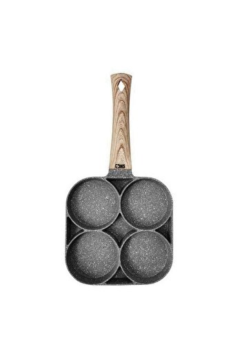 SIKS ® Non-Stick Frying Pan, 4 Compartments, Egg Preparation, Pancakes, Sandwiches, Wooden Handle