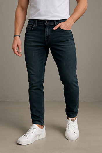 moda biz Men's Dark Blue Slim Fit Straight Leg Relaxed Fit Cotton Jeans