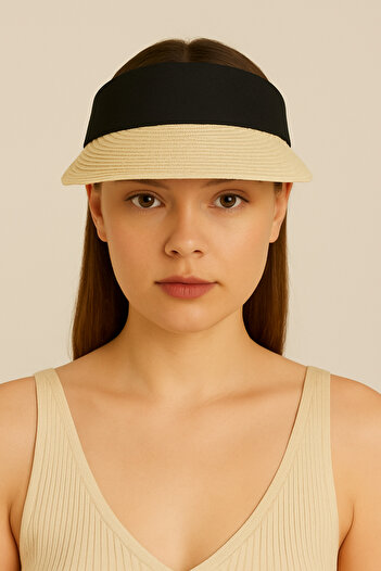 CosmoOutlet Cream Colored Adjustable and Stylish Ready Visor Hat with Black Band Detail