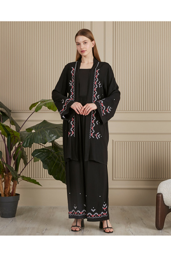 EL jadida Women's Embroidered Belted Plus Size Suit Black Red