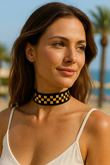 SYAZE Elastic Choker Necklace with Gold Flake Detail – Stylish & Modern Design