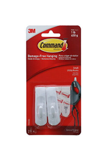 COMMAND خطاف متعدد الاستخدامات أبيض صغير من قطعتين