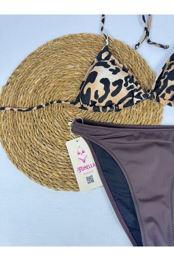 FUNELLA Κομψό γυναικείο σετ μπικίνι με μοτίβο Lycra Leopard Triangle