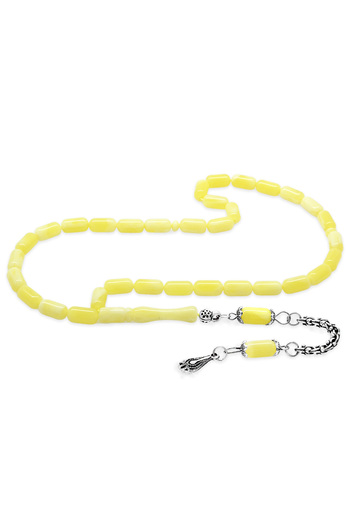 Tesbihane Water Drop Design Silver Color Tarnish-Free Metal Tassel Capsule Cut Yellow White Beirut Amber Prayer Beads
