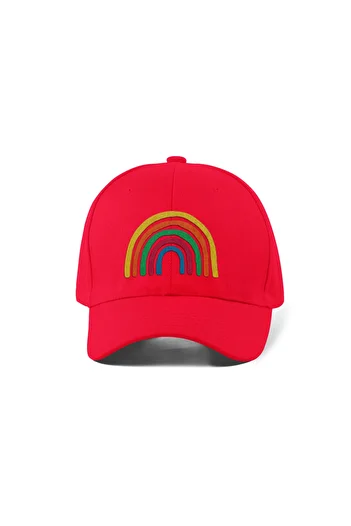 QUATEX Rainbow Embroidered Hat – Red 100% Cotton Gabardine Unisex Model
