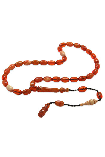 Tesbihane Systemed Barley Cut Ankle Length Flag Red White Fire Amber Prayer Beads
