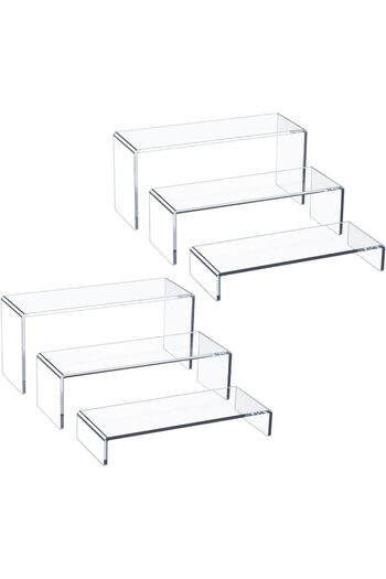 Generic Acrylic Display Riser, 6 Pcs 12" Large Acrylic Risers, 5mm Clear Rectangular Display Shelf