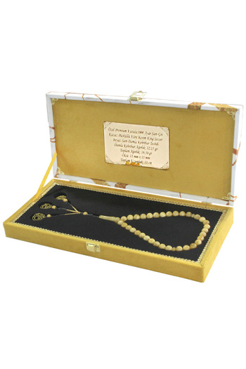 Tesbihane Premium Boxed 1000 Sterling Yellow Kazaz Tasseled Sphere Cut King Seccer White Yellow Drop Amber Prayer Beads