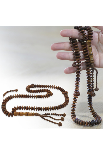 Tesbihane Systematic Wheel Cut Dark Brown 99 Grain Cumaru Wood Prayer Beads