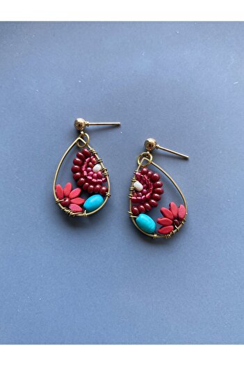 dela otantik Bohemian Floral Drop Earrings - Handmade Multi-Color Authentic Vintage Braided Beaded Bijoux Jewelry