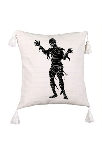 BEKZ Fringed Pillowcase with Halloween Mummy 2 motif, 45x45 cm, Ecru, With zipper