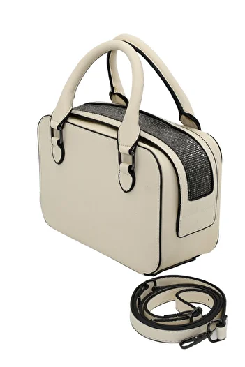 Morpelikan Women's Stylish Detailed Zippered Adjustable Cross Strap Cream Hand and Shoulder Bag