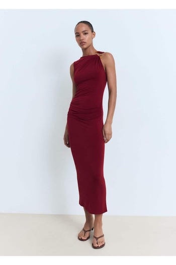 MANGO Woman Mücevher detaylı midi elbise