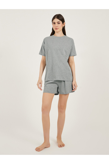 Styli Dropped Shoulder Pocket T-Shirt and Button Placket Pyjama Shorts Set