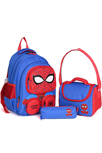 Wander Set de 3 genți de școală cu figurină Spiderman – rucsac pentru școală primară, cutie de prânz și suport pentru stilou