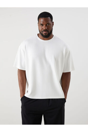 LC Waikiki Ecru Oversized Crew Neck Men's T-Shirt