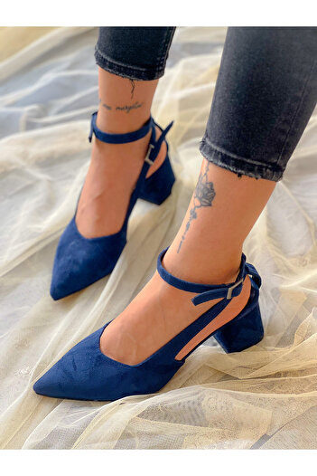 BERFONA Dubai Dark Blue Cow Suede 5 cm Heel Sandals
