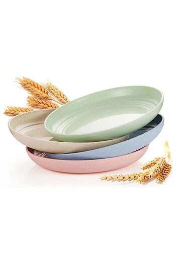 skygirl SKY-TOUCH Unbreakable Plastic Dinner Plates Set of 4, Reusable Wheat Straw Plates 7.8 Inches