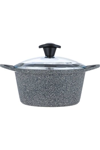 Vals Granite Pots Set Vals, 8 Pieces, with Glass Lid - Light Gray