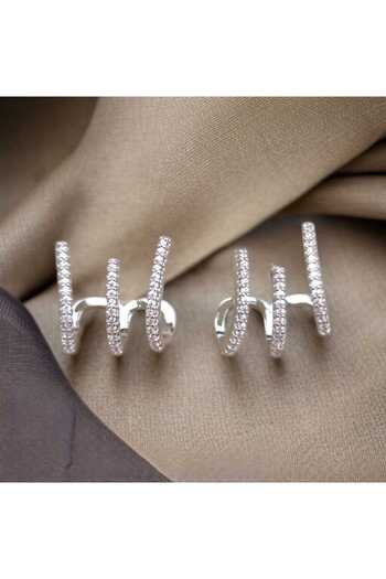 feyza collection Zircon Stone Triple View Vip Steel Earrings