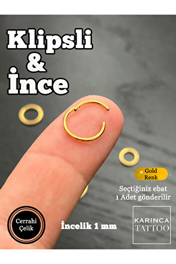 Karınca Piercing Klipsli İnce Piercing Gold Altın Rengi Halka Nostril Burun Piercing Hızma Kulak Tragus Helix Dudak