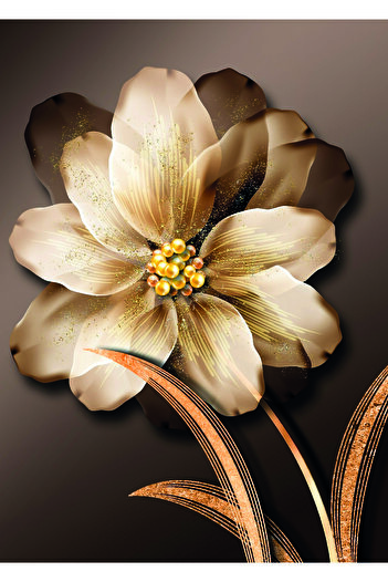 Harikabirev Amazing | Cream-Gold Flower Combination (Carnaval) | Plexiglass Framed Mdf Plksmdf