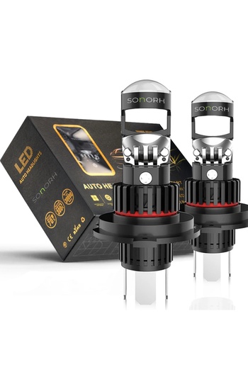 SONORH Set de 2 becuri LED H4 cu lentilă și lupă, 120W, 6000K, 20000LM, Canbus Plug&Play, SONORH
