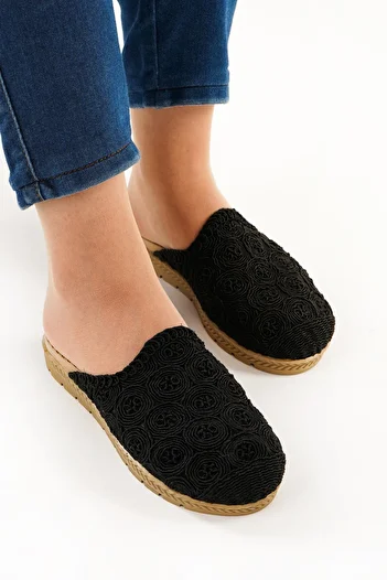 Babetty Women's Straw Knitwear Slippers Closed Front Knitted Lace Detailed Stylish Summer Home Beach Vacation Slippers