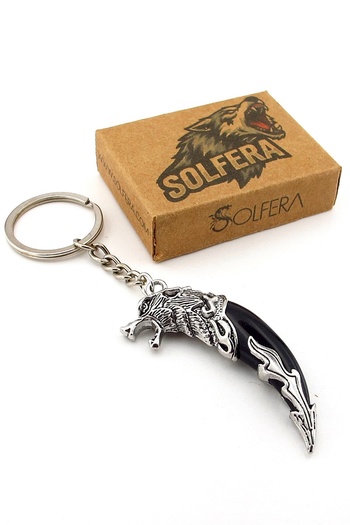 Solfera Wolf Tooth Shaped Relief Ornament Nordic Metal Keychain Black Kc355