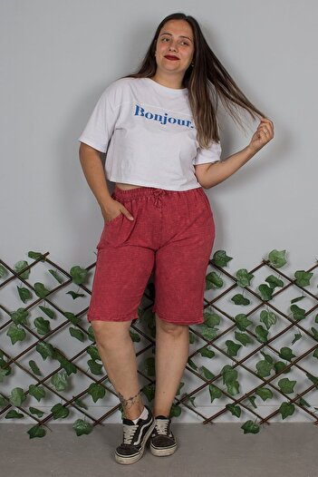 Truva XXL Plus Size Washed Cotton Burgundy Capri – Breathable Relaxed Fit