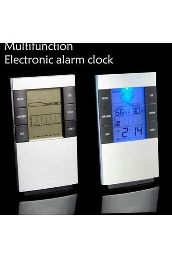 dalimag Desk Clock with 12 or 24 Hours, Alarm, Calendar, Thermometer, Hygrometer
