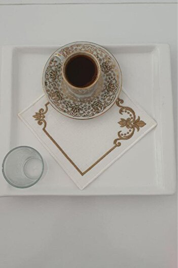Çeyiz Diyarı Ottoman Embroidered Linen Square Coasters Set of 6