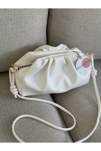 BAGLOVİS White Women's Shoulder Bag with Zipper and Snap Closure with Soft Leather Texture En25 Boy15