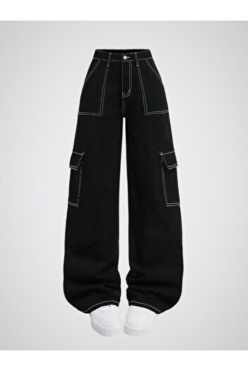 KOTOLOG Unisex Παντελόνι Cargo Pocket με φαρδύ λευκό ραμμένο