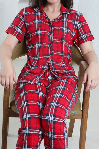 FAMES PİJAMA Yazlik Lycra Buttoned Women's Pajama Set