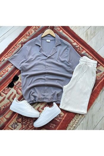 Pablomoda Bürümcük Fabric Summer Lycra Short Sleeve Shirt Shorts Set