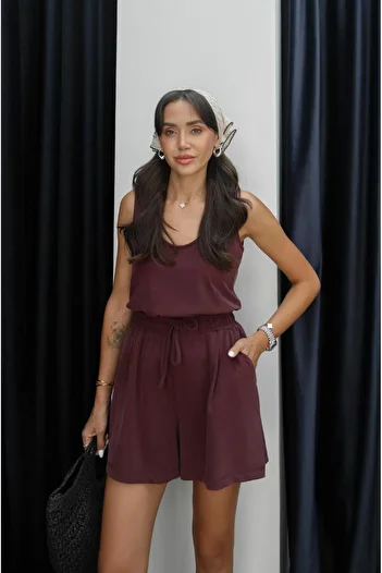 Havoş Plum Strap Blouse Shorts Modal Set