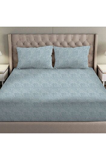 Danube Home Albany King Bed Fitted Sheet Set 180X200+30 Cm/50X75+15 Cm Merritt Blue | 80 Cotton; 20 Lyocell