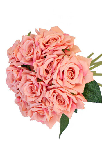 Yapay Çiçek Deposu 10 Luxury Rose Bouquet 25 cm Pastel Pink