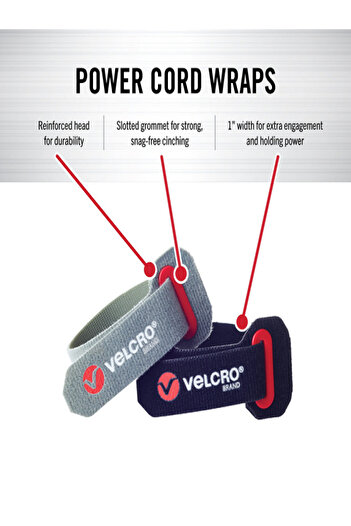 Velcro Power Cord Wraps with Slotted Grommet
