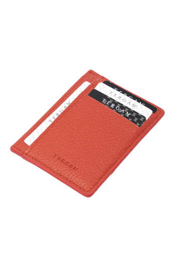 Tergan Orange Leather Unisex Credit Card Holder - S1Kk00001676-V9G