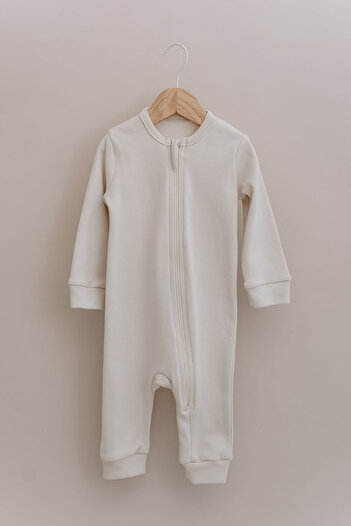 Tuğba Kuğu Zippered Jumpsuit Without Booties - Pureline Series - Stone Color