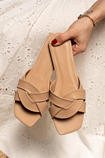LamintaGlobal Kaizen Nude Knitted Detailed Flat Women's Slippers