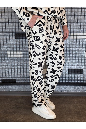 Geco Linen Patterned Cream Trousers